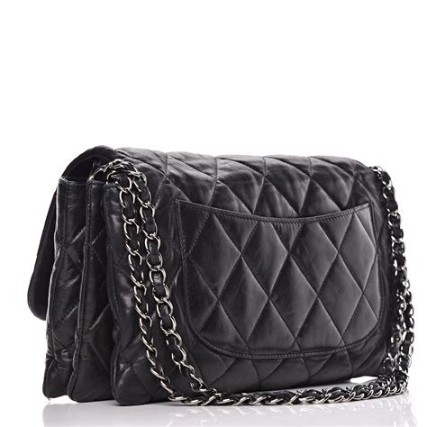 Chanel Lambskin Quilted Chanel 3 Accordion Flap Bag Black.